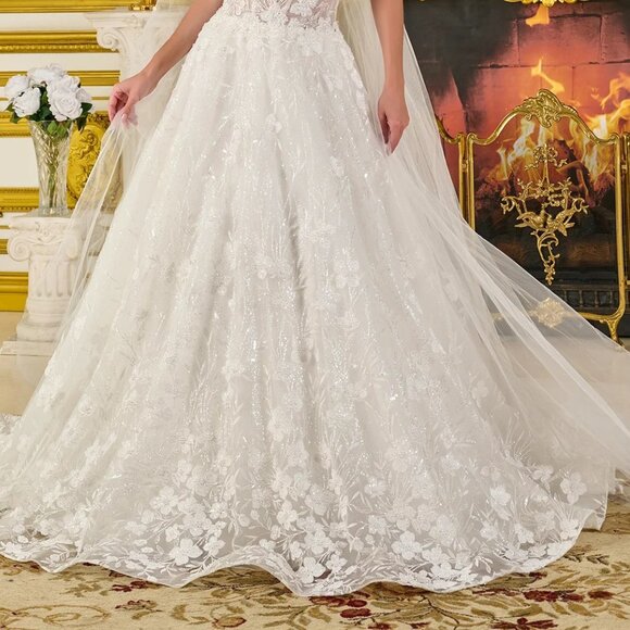 New Off The Shoulder Bridal Ball Gown w/ Floral Applqiue & Lace Up Back GL3821 - Picture 9 of 14